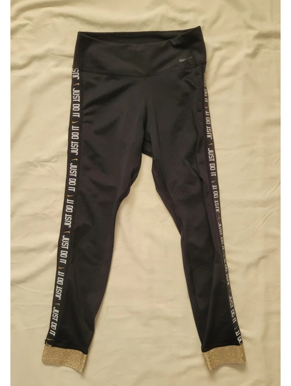 Nike Dri-FIT Women's Small Black Leggings Just Do It Gold Ankle Athletic